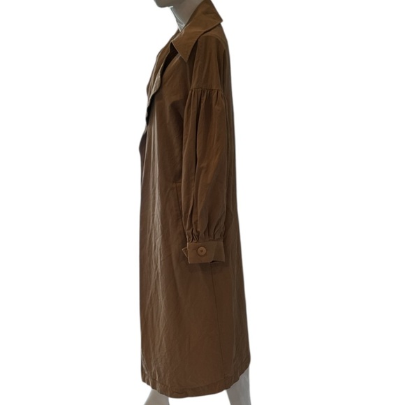 The Hidden Bee Puff Sleeve Cotton Tan Maxi Open Trench Coat Size M - Picture 7 of 13